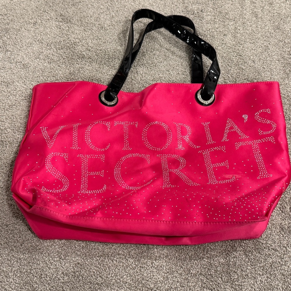 Victoria's Secret Fuchsia Tote with Black Handles